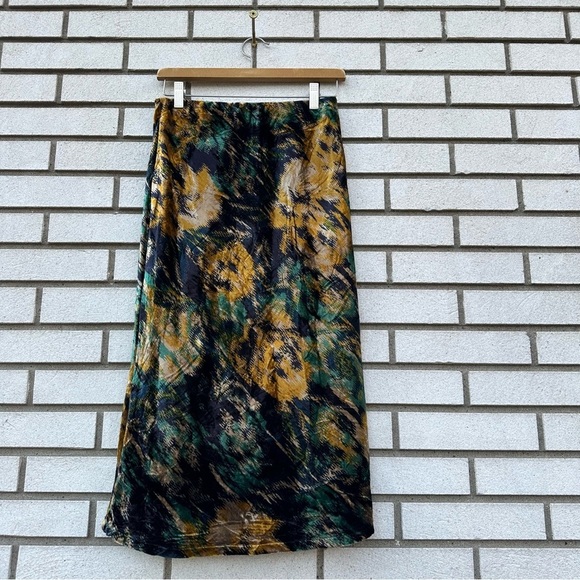 By Anthropologie The Tilda Velvet Slip Skirt Dar Turquoise Abstract - Picture 10 of 12